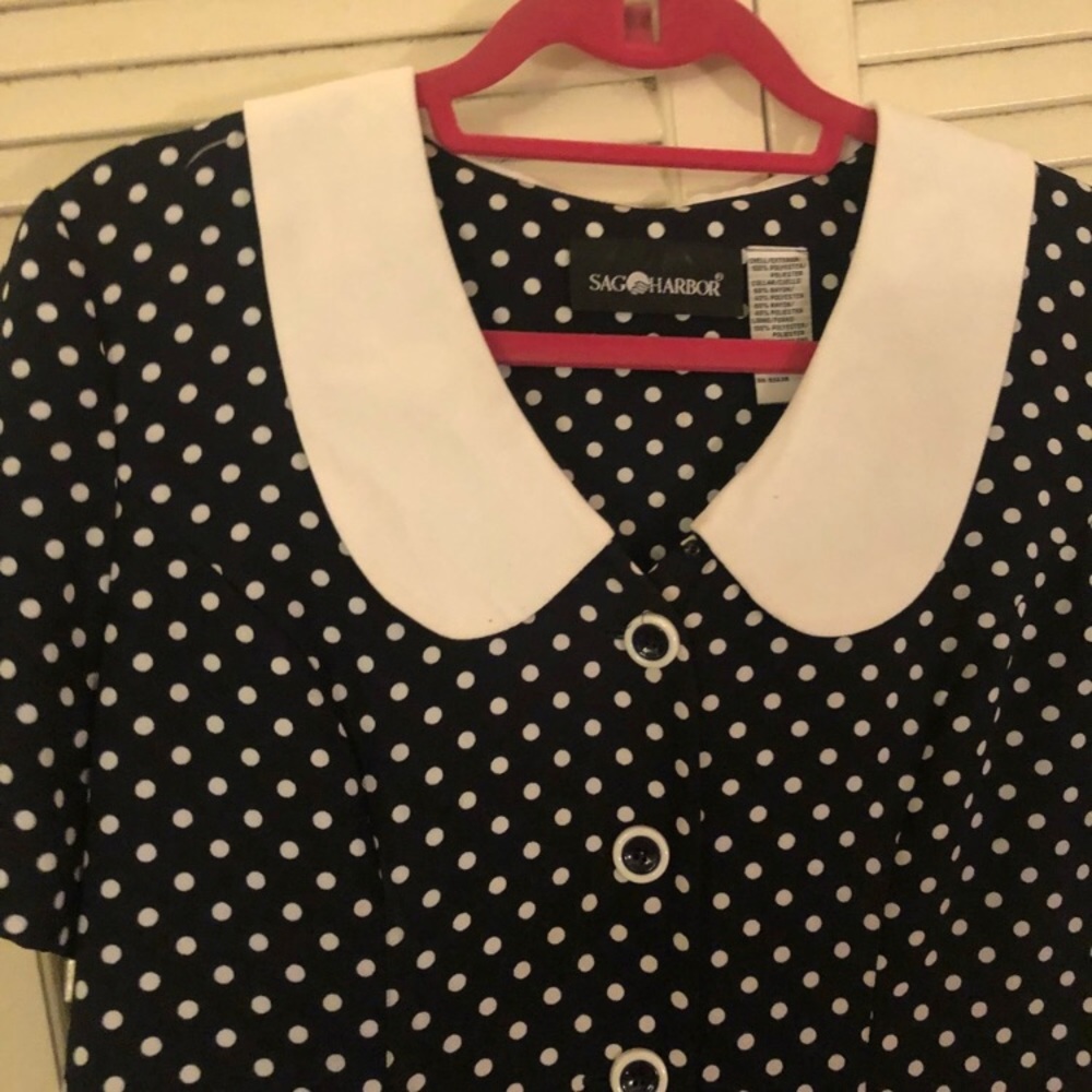 {Sag Harbor VTG} Short sleeve b/w polka dot dress - Picture 4 of 8